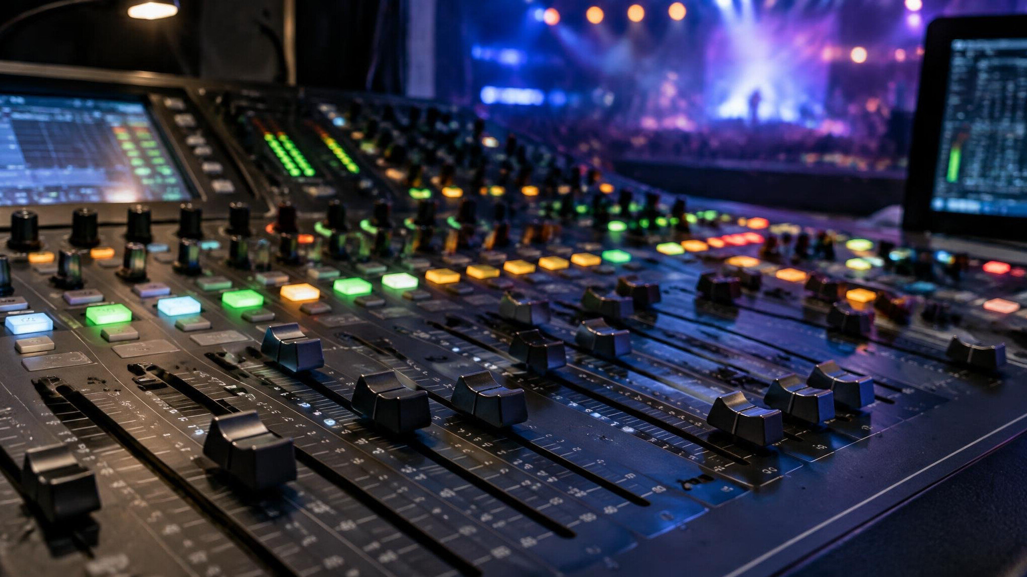 Audio mixing console with sliders
